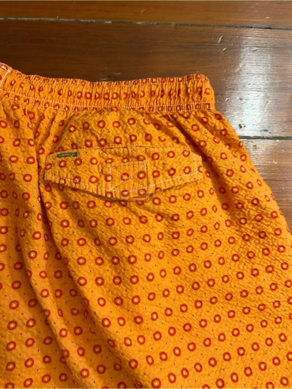 Tommy Hilfiger Men’s Orange Seersucker lined Swim Trunks Sz L 👽 💛